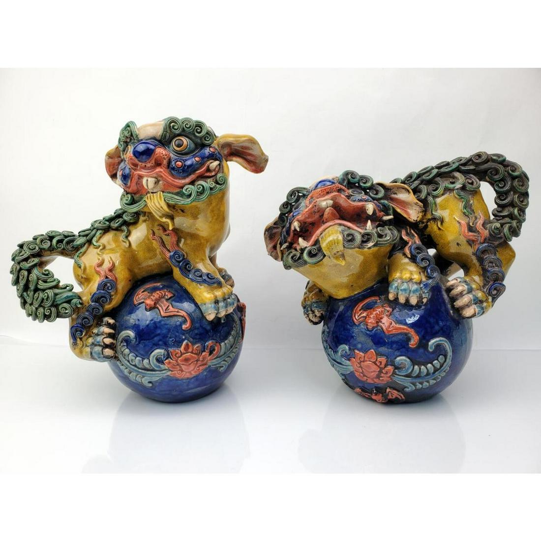 Pair of Antique Chinese Glazed Pottery Foo Lions (1 of 7)