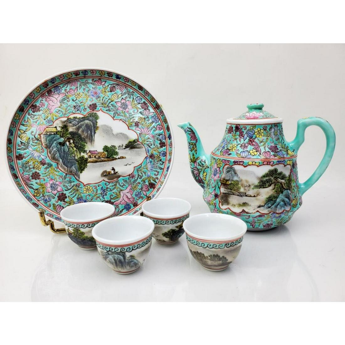 Chinese Signed Hand Painted & Enameled Tea set (1 of 8)