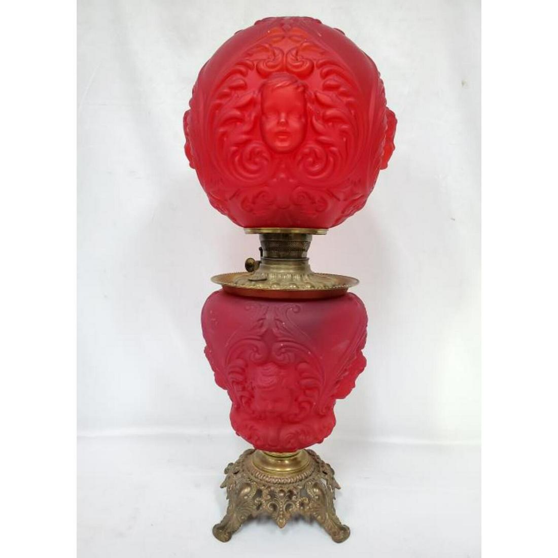 Antique Red Molded Glass Hurricane Lamp. (1 of 6)