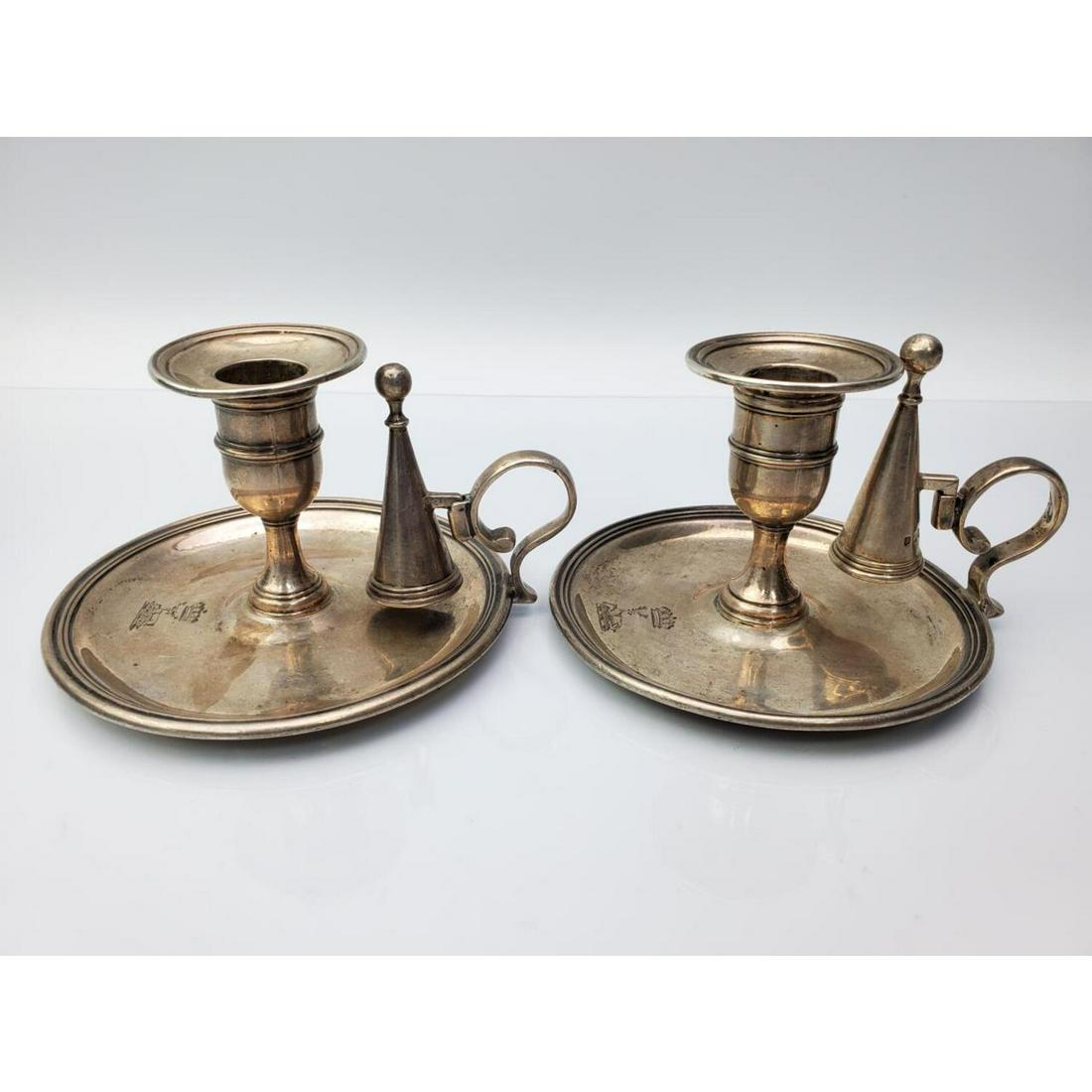 Pair English George III Sterling Silver chamber sticks C1805 (1 of 5)