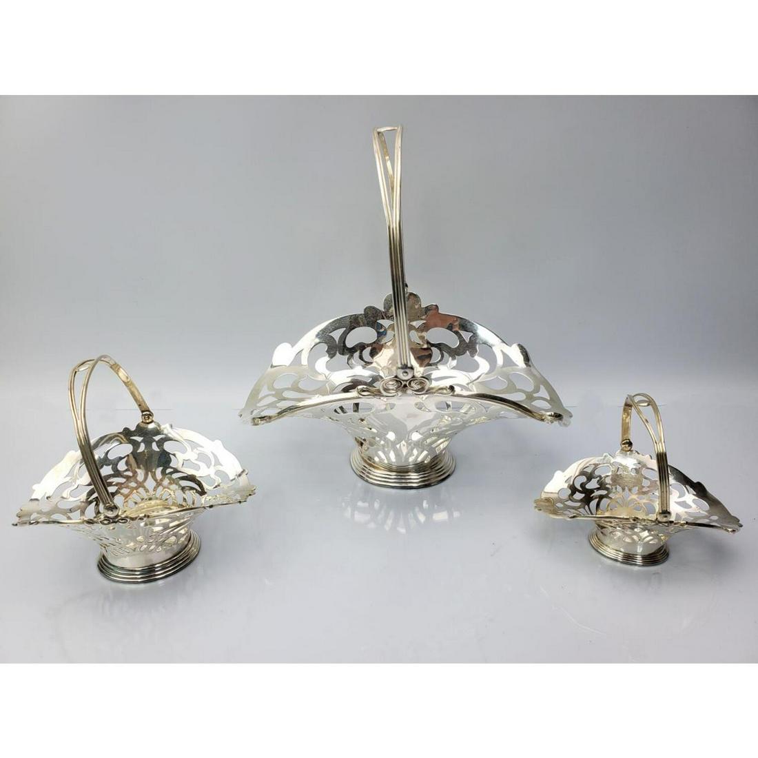 3 Sterling Graduated Reticulated Bride's Baskets (1 of 6)