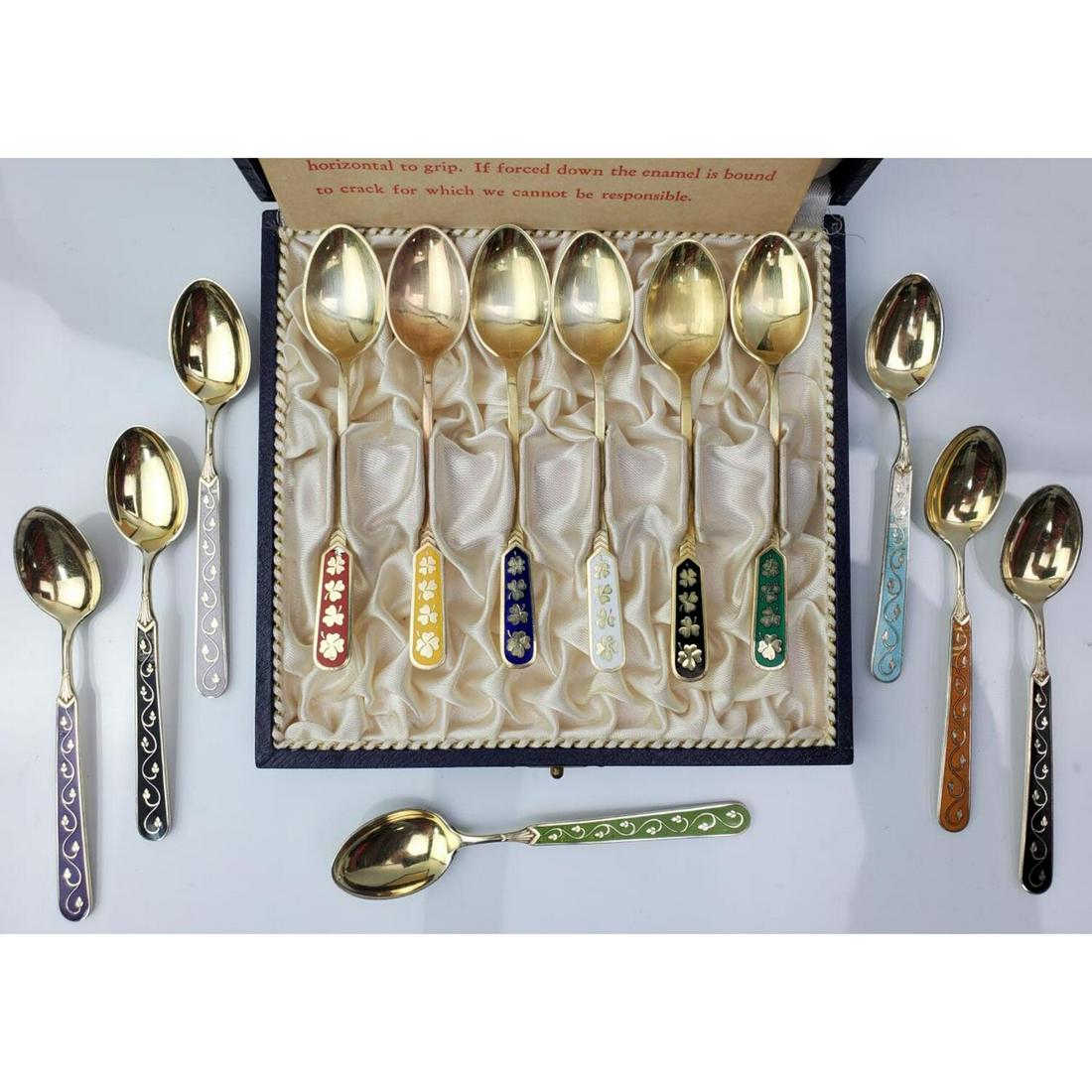 12 Danish/Norwegian Enamel Sterling Silver Spoons (1 of 4)