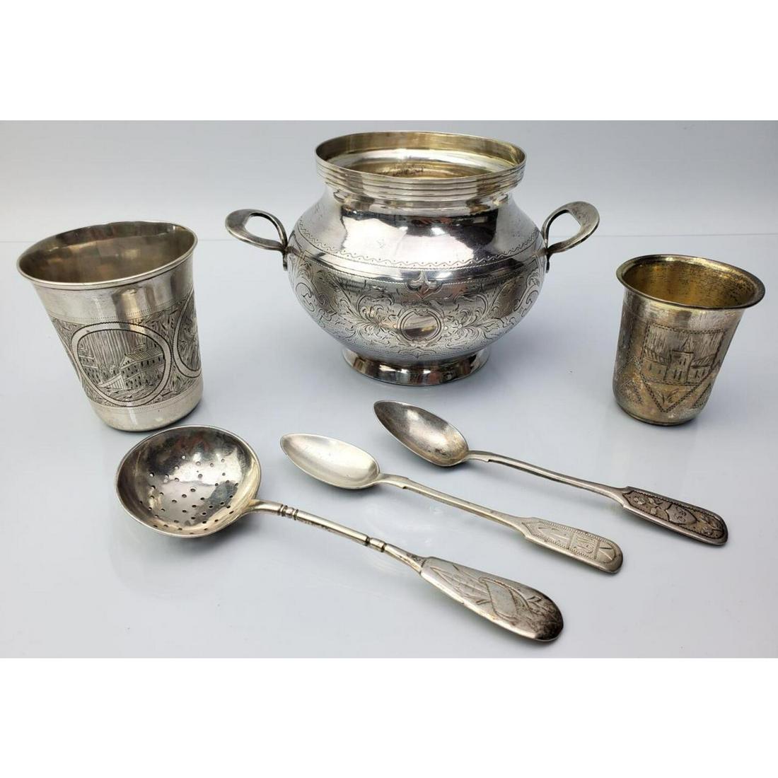6pcs Lot of Antique Russian 84 Silver Items (1 of 5)