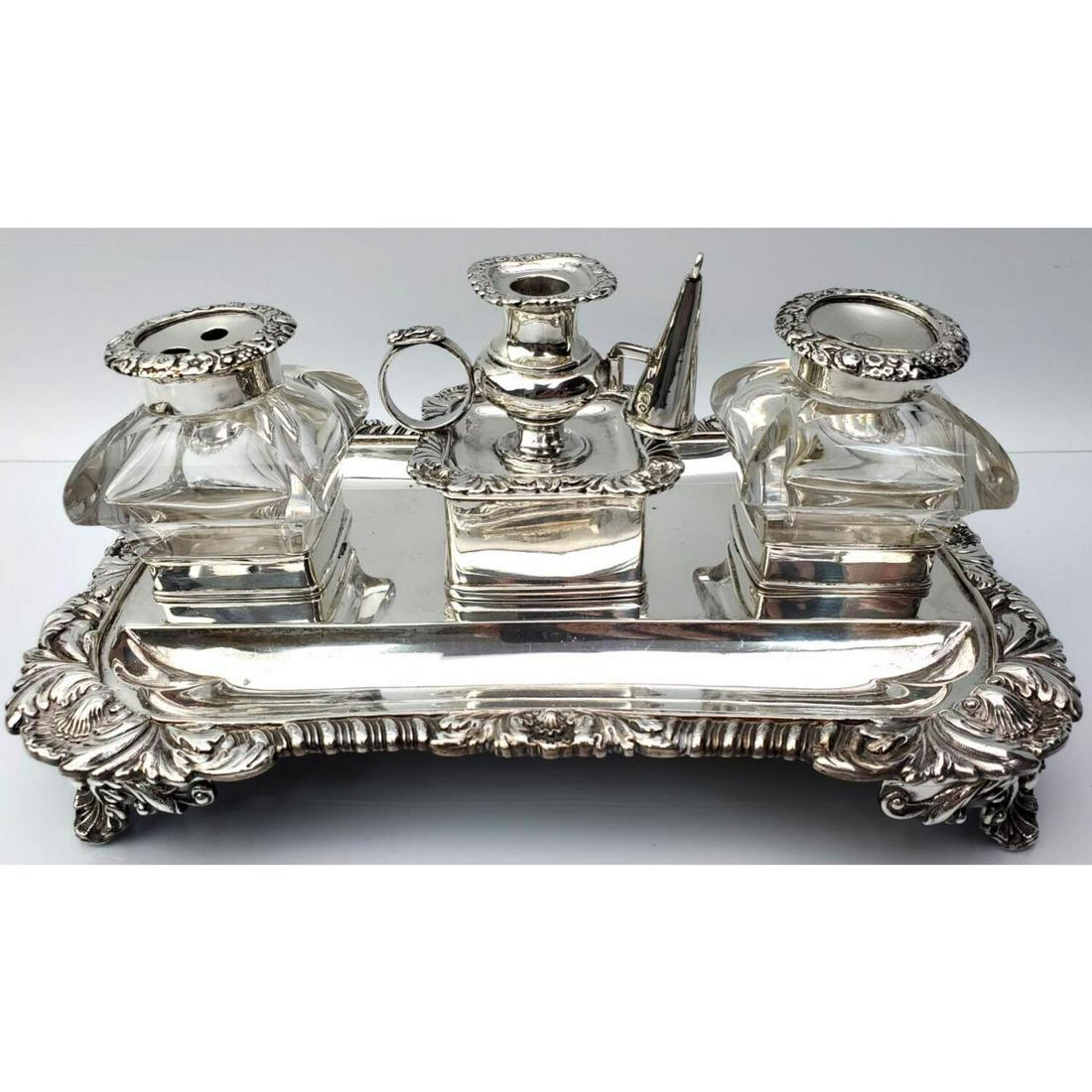 19thc. English George IV Sterling/Glass Ink Set (1 of 7)