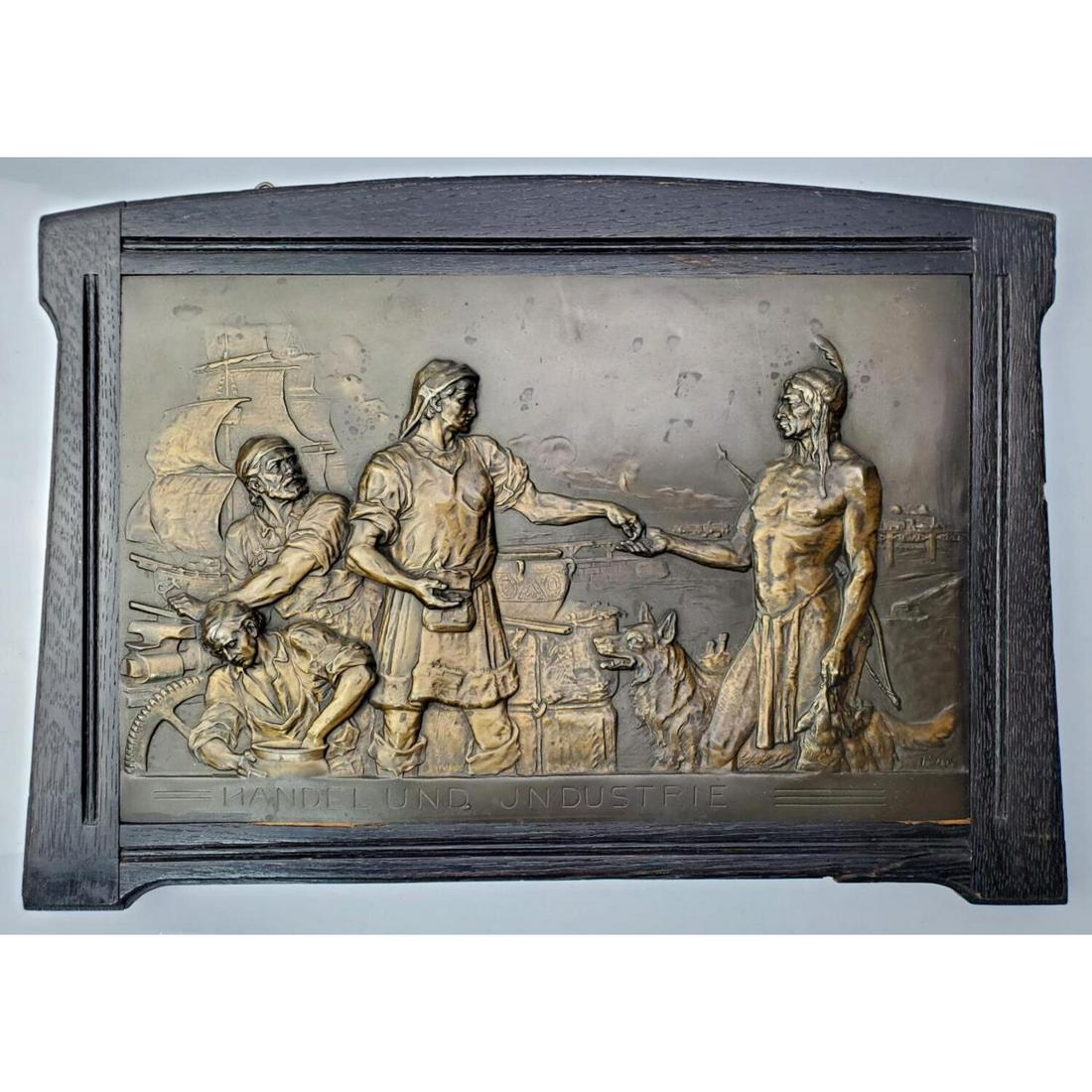 Signed Antique Bronze Plaque Handel Und Industrie (1 of 7)