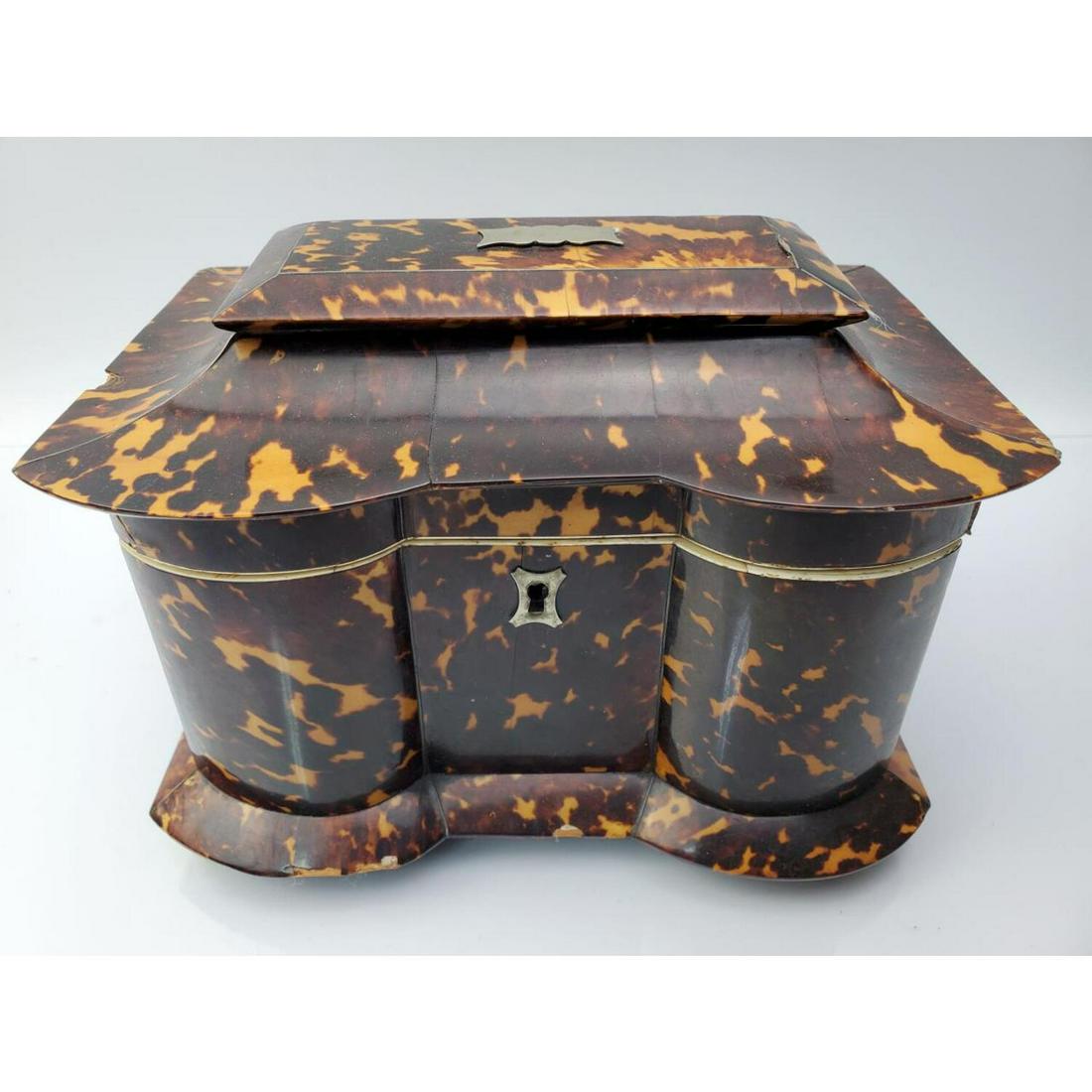 Rare Antique Early 19thc. Tortoise Shell Tea Box (1 of 4)