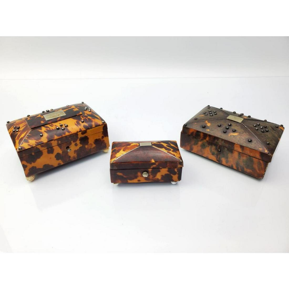 Lot of 3 Early 19thc. Antique Tortoise Shell Boxes (1 of 5)