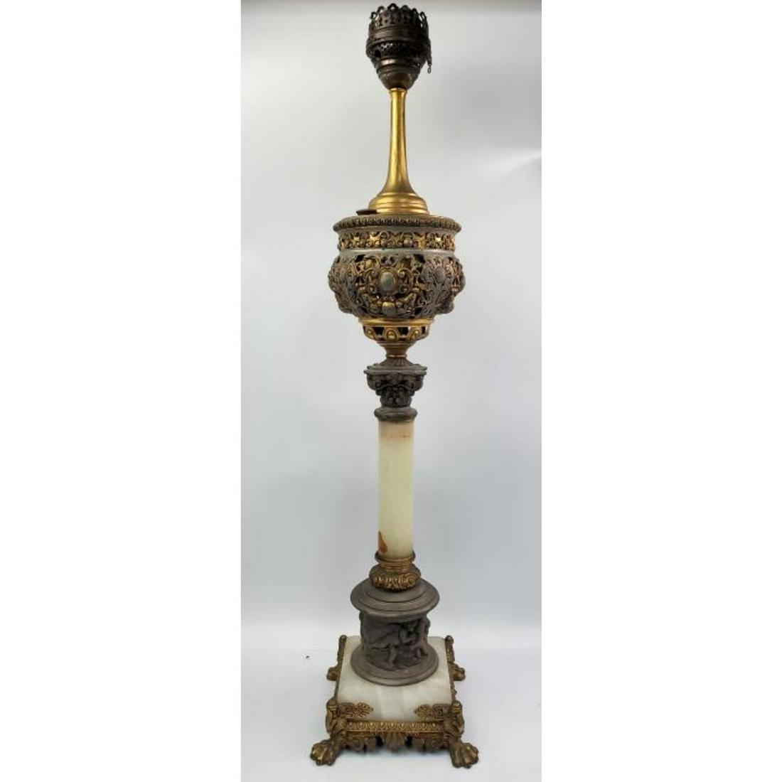 Antique Victorian Metal & Marble Hurricane Lamp (1 of 3)