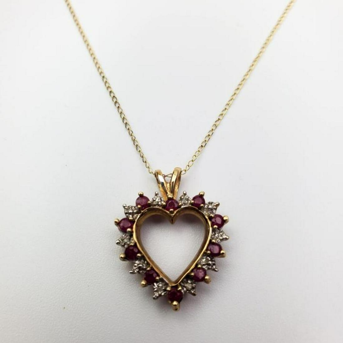 10K Gold Heart Shape Pendant w/ Diamonds & Rubies (1 of 6)