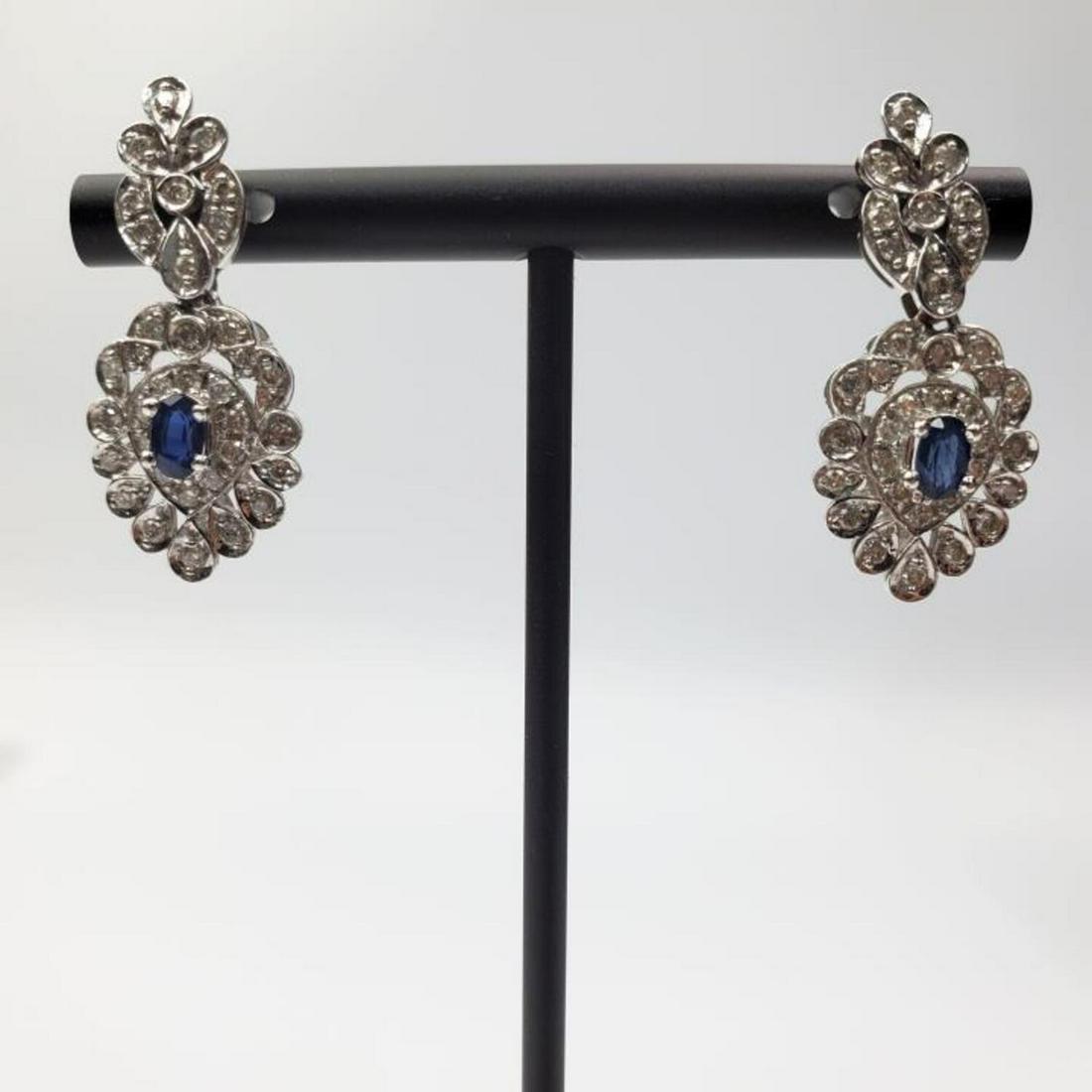 Pair 14K White Gold, Diamonds, Sapphire Earrings (1 of 5)
