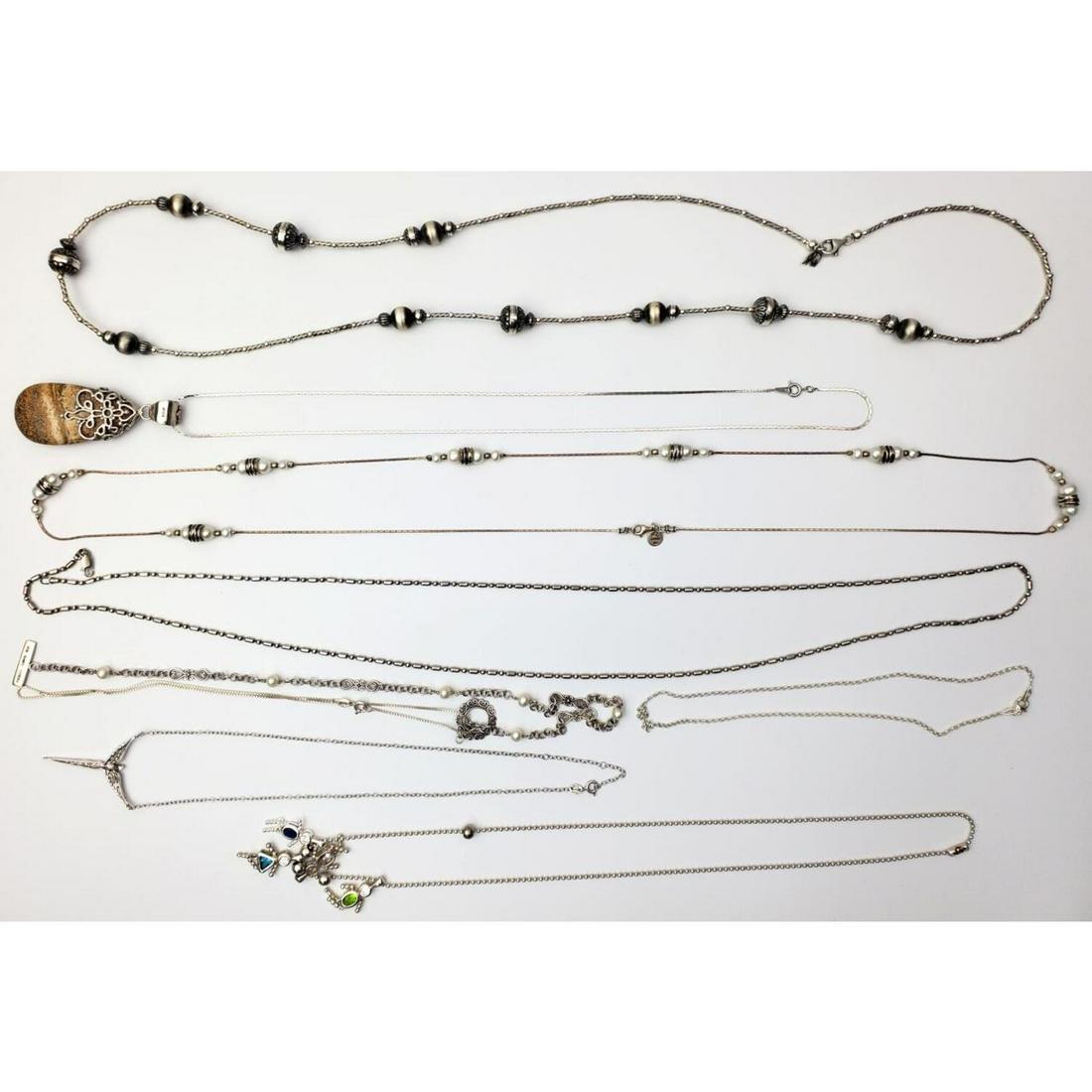 Lot of 9 Sterling Silver Necklaces and Chains (1 of 5)