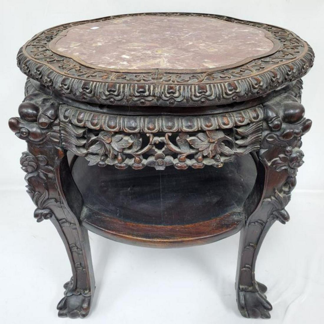 Chinese Antique Carved Wood Side Table (1 of 7)