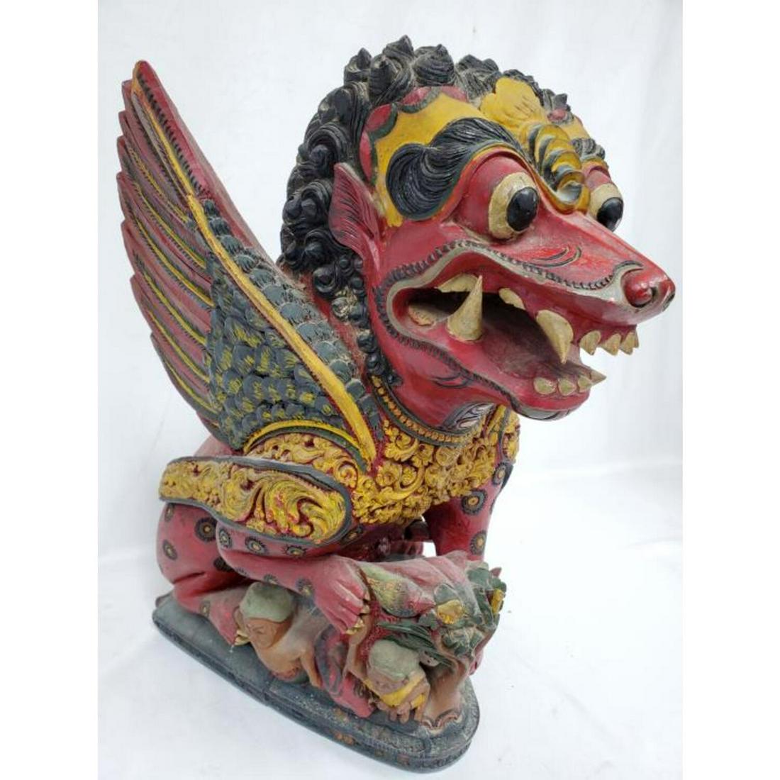 Rare Large Antique Painted Carved Wood "Garuda" (1 of 6)