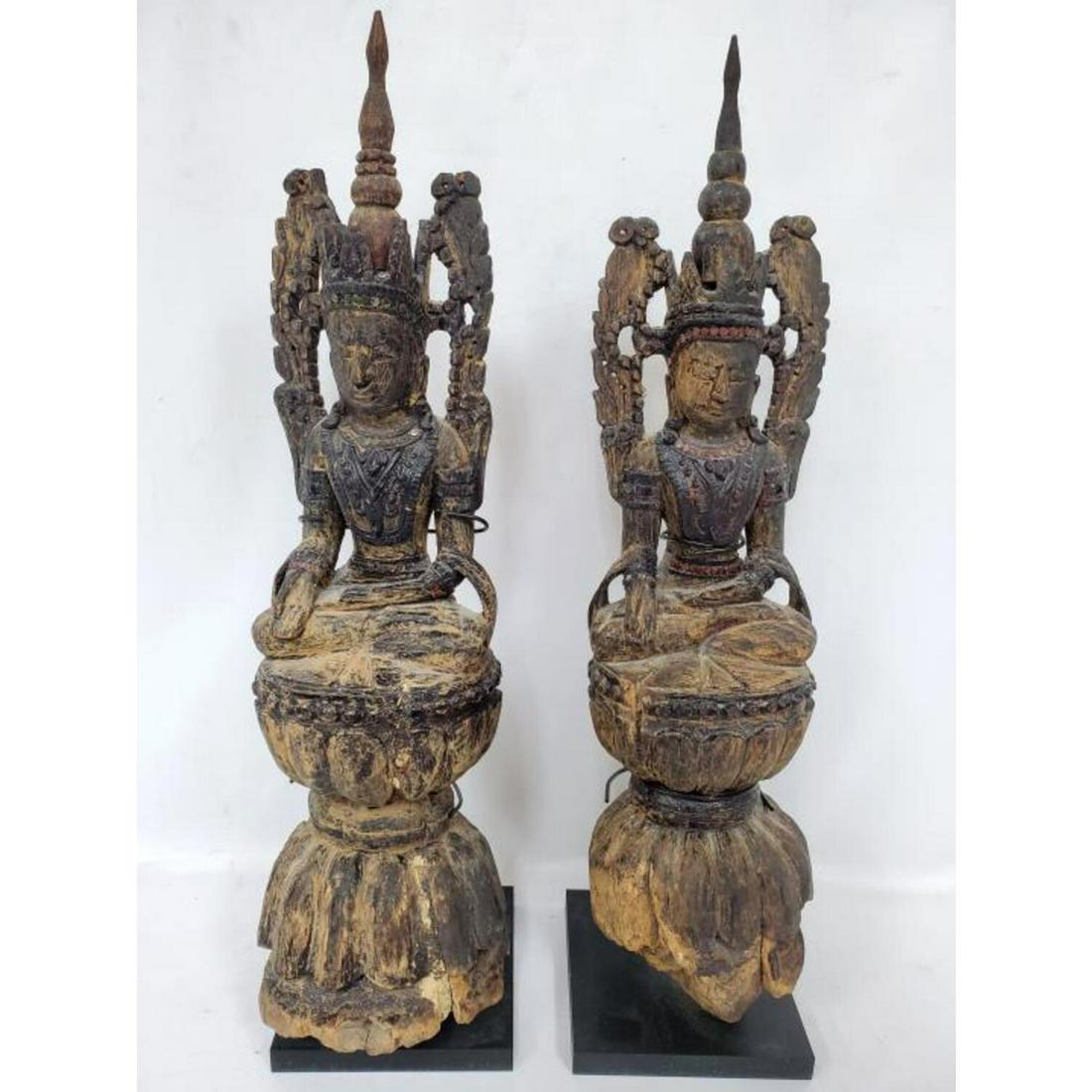2 Antique Carved Wood Thai Temple Figurines (1 of 4)