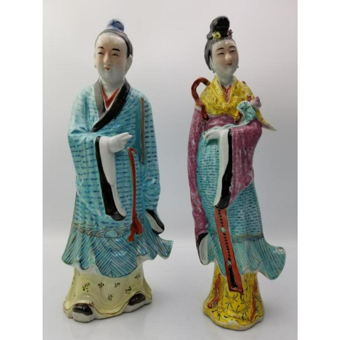 Pair Chinese Signed Hand Painted Porcelain Figures (1 of 4)