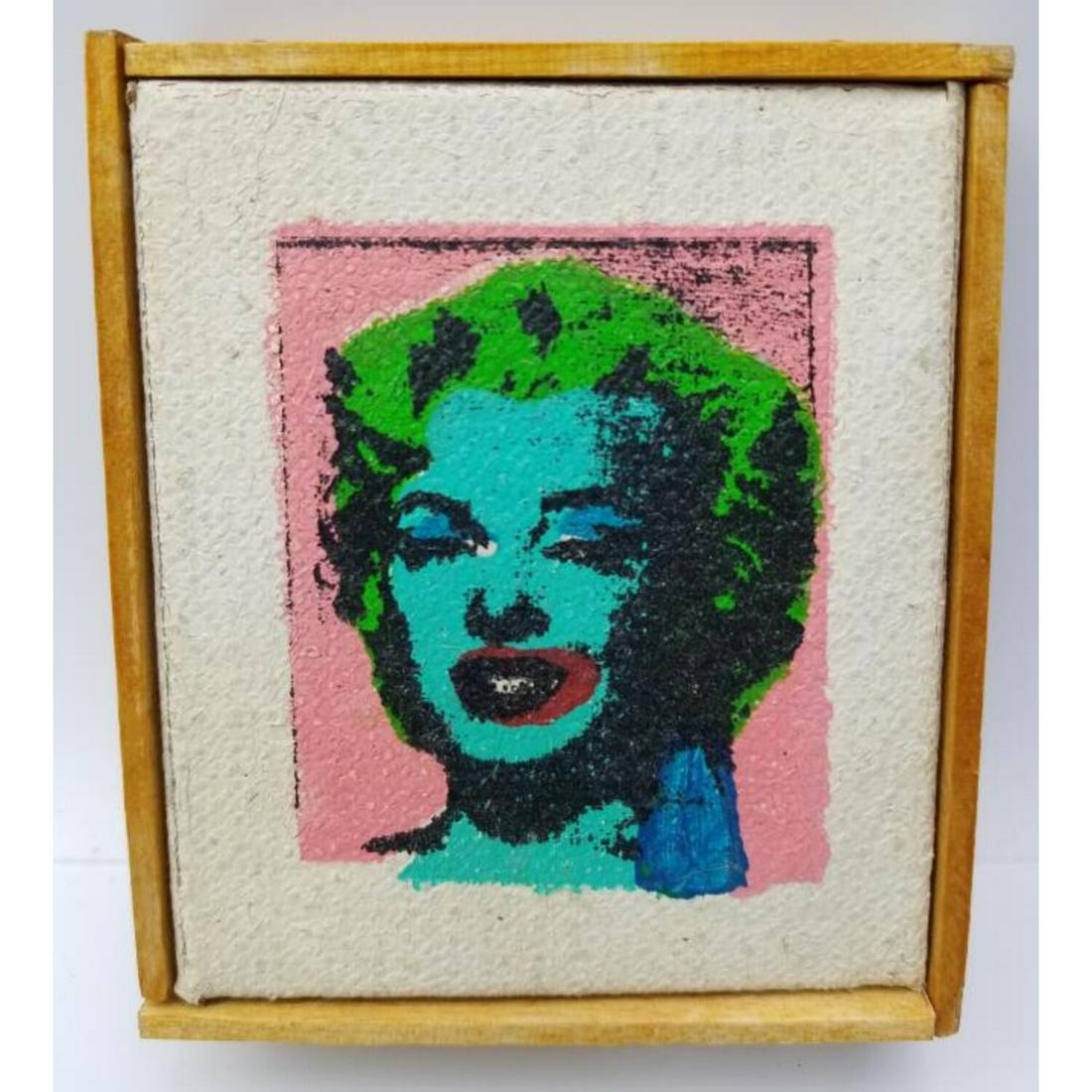 Richard Pettibone Signed Silkscreen Canvas, Attrib: Richard Pettibone Signed and Dated Silkscreen Ink and Acrylic on Canvas "Marilyn Monroe", Attribution. Condition: Excellent. Dimensions: 3.5" x 3", Frame- 3.8" x 3.3". Provenance: From a Mid-West Coll