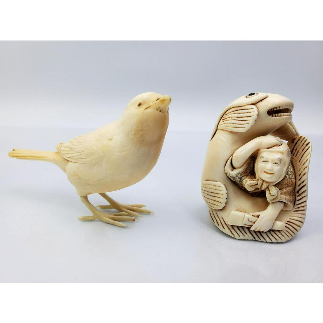 2 Antique Carved Japanese Netsuke Items (1 of 5)