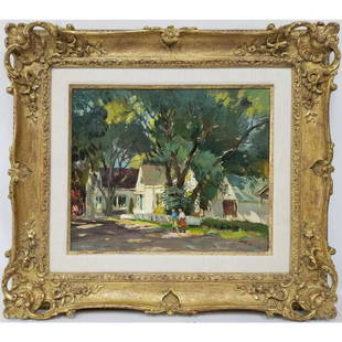 Antonio Cirino, Italy/US (1889-1983): Antonio Cirino, Italy/US (1889-1983) Painting Oil on Board. "Rhode Island Village Scene". Signed Lower Left. In Original Frame. Condition: Excellent.Dimensions: Sight-12" x 10". Frame-18.5" x 16.5".Pr