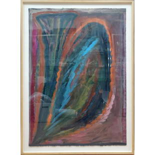 Melissa Meyer, New York, USA (Born 1947) Painting: Melissa Meyer, New York, USA (Born 1947) Large Painting, Oil and Wax on Heavy Paper. Described on the Back and Dated 1982. In Original Frame Under Plexiglass. Not Examined Out of Frame. Condition: Exc