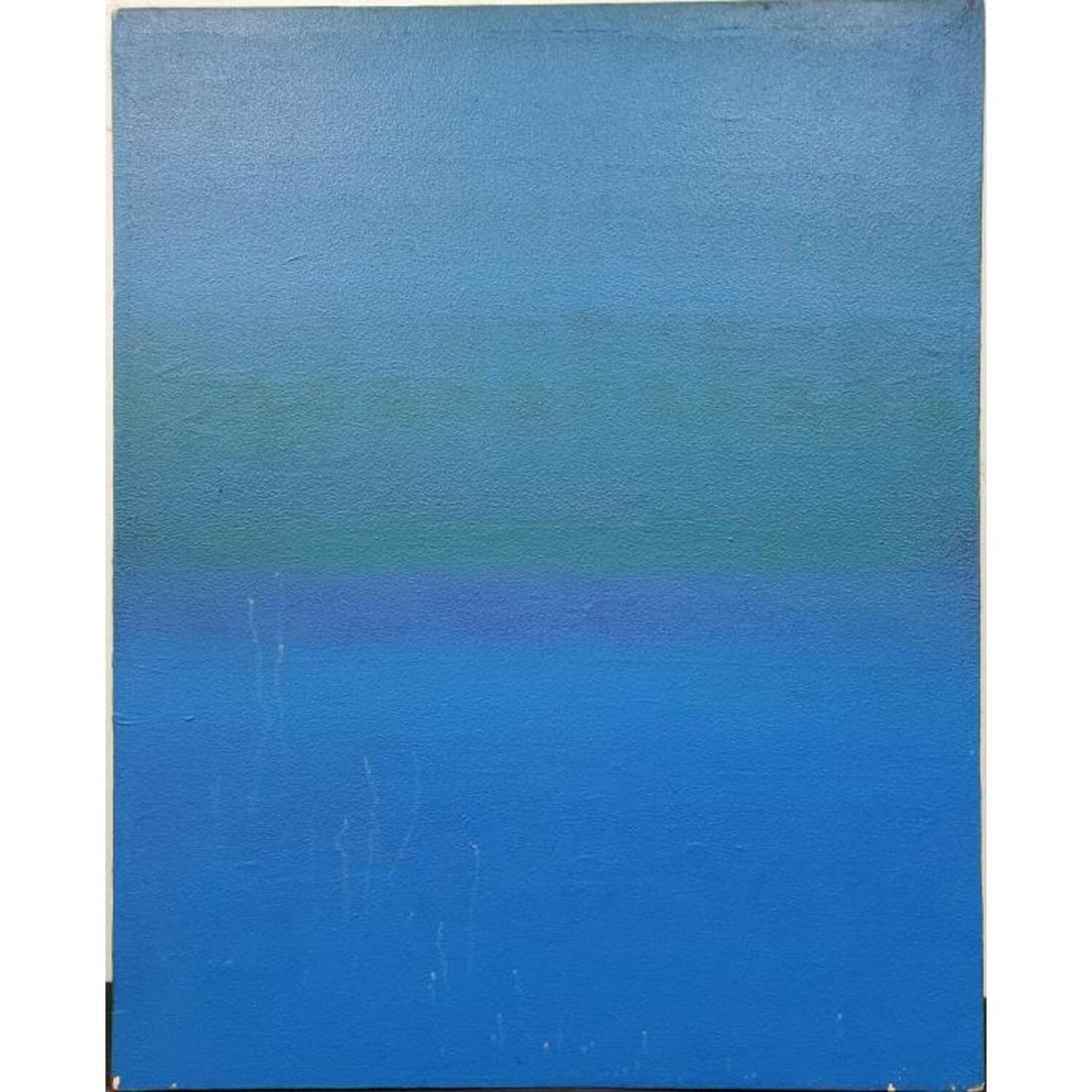 After Mark Rothko Painting, Oil on Canvas: After Mark Rothko Painting, Oil on Canvas "Divided Blue". Signed on the Back, Unframed. We Cannot Guarantee the Authenticity of this Item and it is Sold After the Artist. Condition: Generally Very Goo