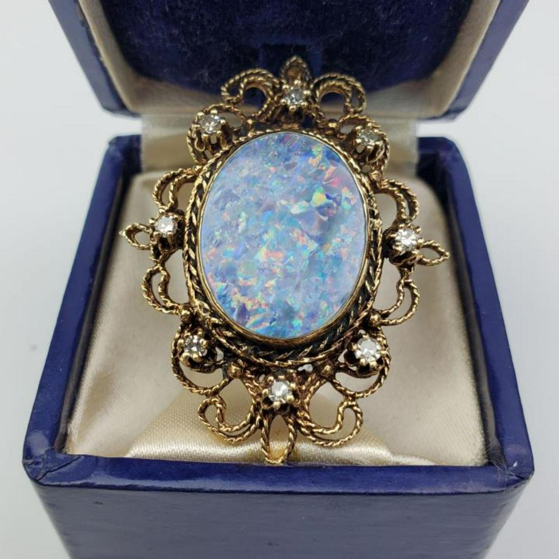 Antique 14K Gold Pendant/Brooch w/ Large Opal & Diamonds (1 of 5)