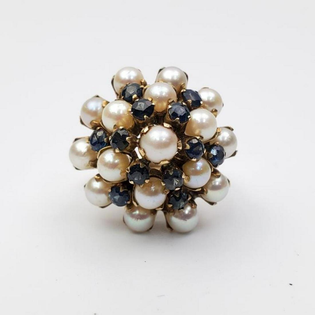 10K or Higher Gold, Diamonds, and Sapphires Ring: 10K or Higher Gold, Diamonds, and Sapphires Ring. In Original Ring Box. Condition: Excellent. Dimensions: Ring Size- 7. Total Weight: 4.9dwt / 7.7g. Provenance: From a Long Island, NY Private Home. Pl