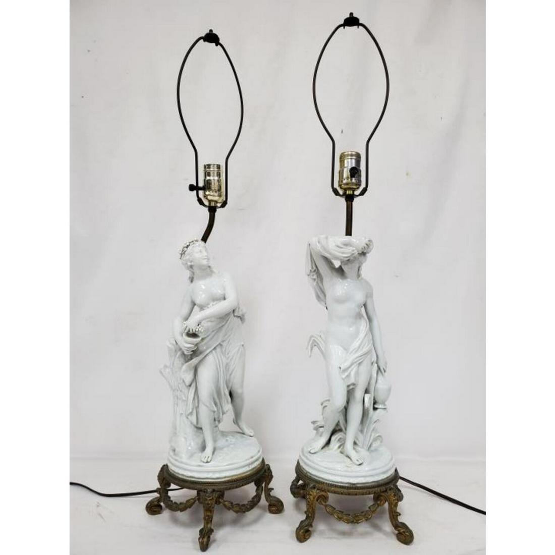 Pr.  Antique Glazed Porcelain Figural Lamps (1 of 6)