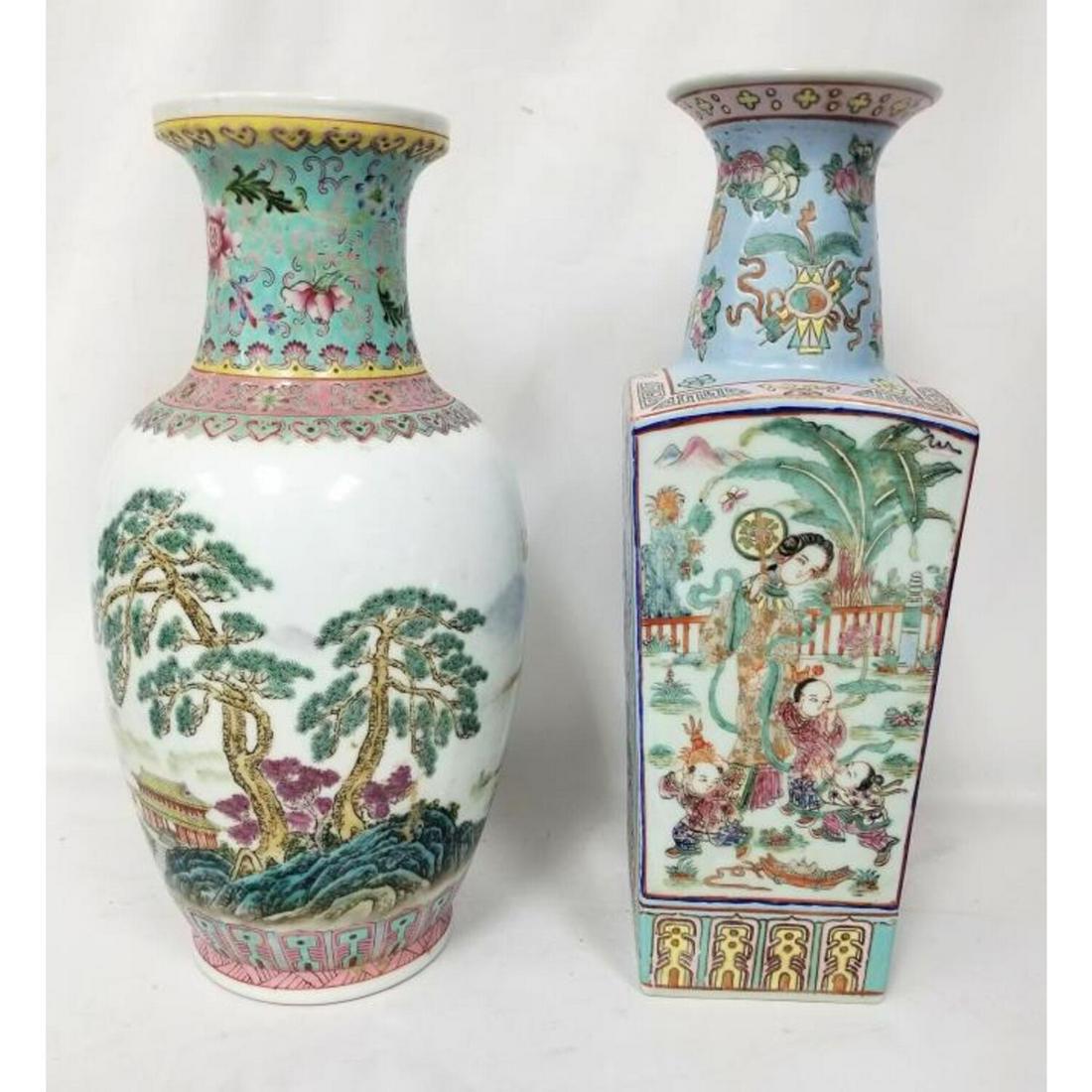 2 Chinese Enameled Porcelain Vases. 1 is Signed. (1 of 5)