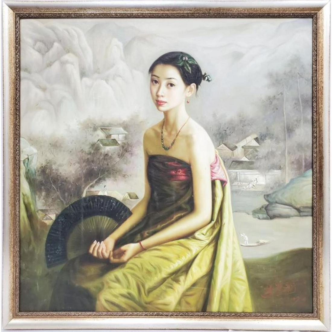Large Chinese Signed Painting, Oil on Canvas (1 of 6)