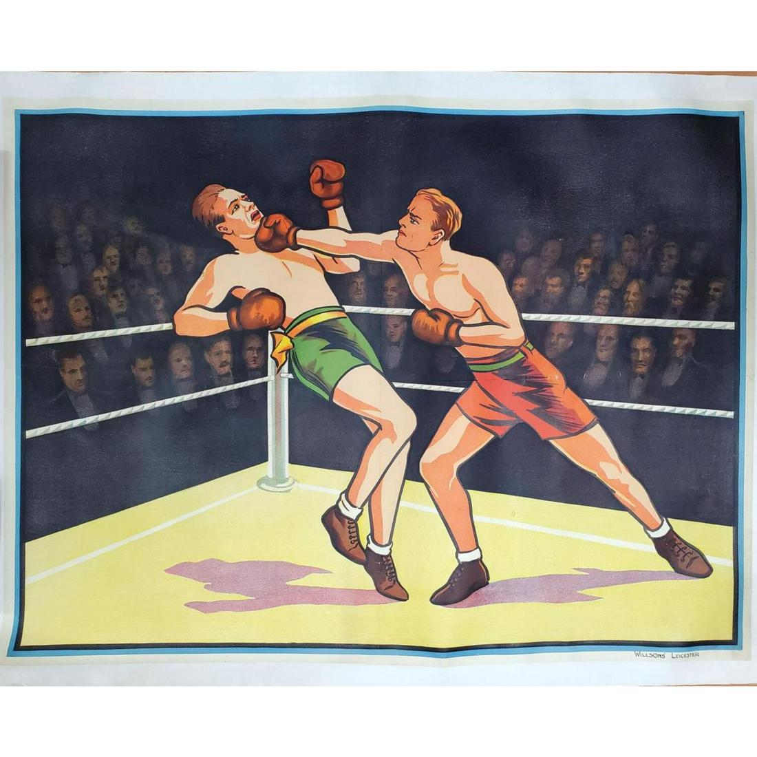 Vintage Original English Poster "Boxing".: Vintage Original English Poster "Boxing" Printed by Willsons Show Printers Leicester, England. c.1930's. Mounted on Linen. Condition: Generally Very Good.Dimensions: Sight- 41.75" x 32".Provenance: Fr