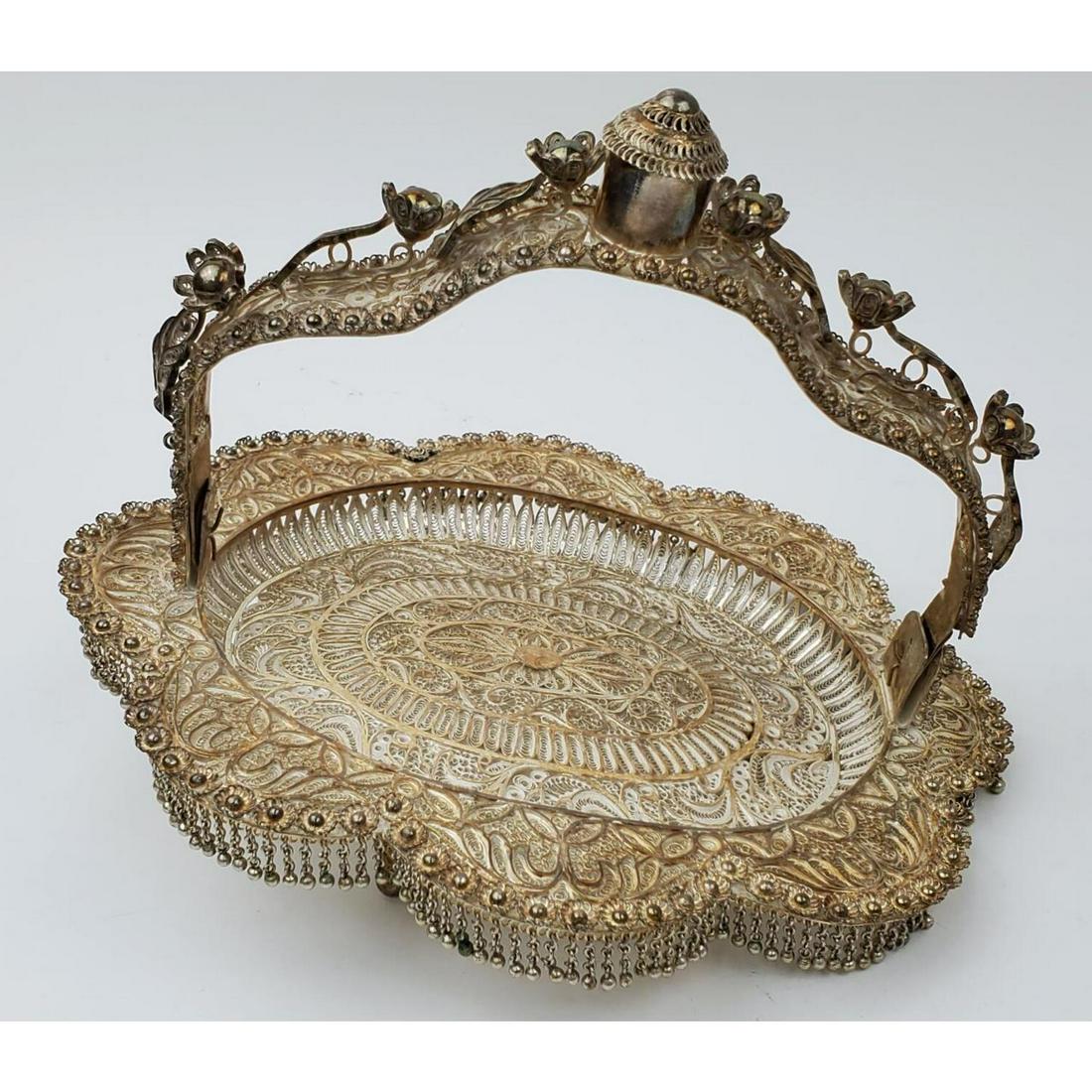 Judaica Very Fine Unusual Silver Filigree Basket (1 of 4)