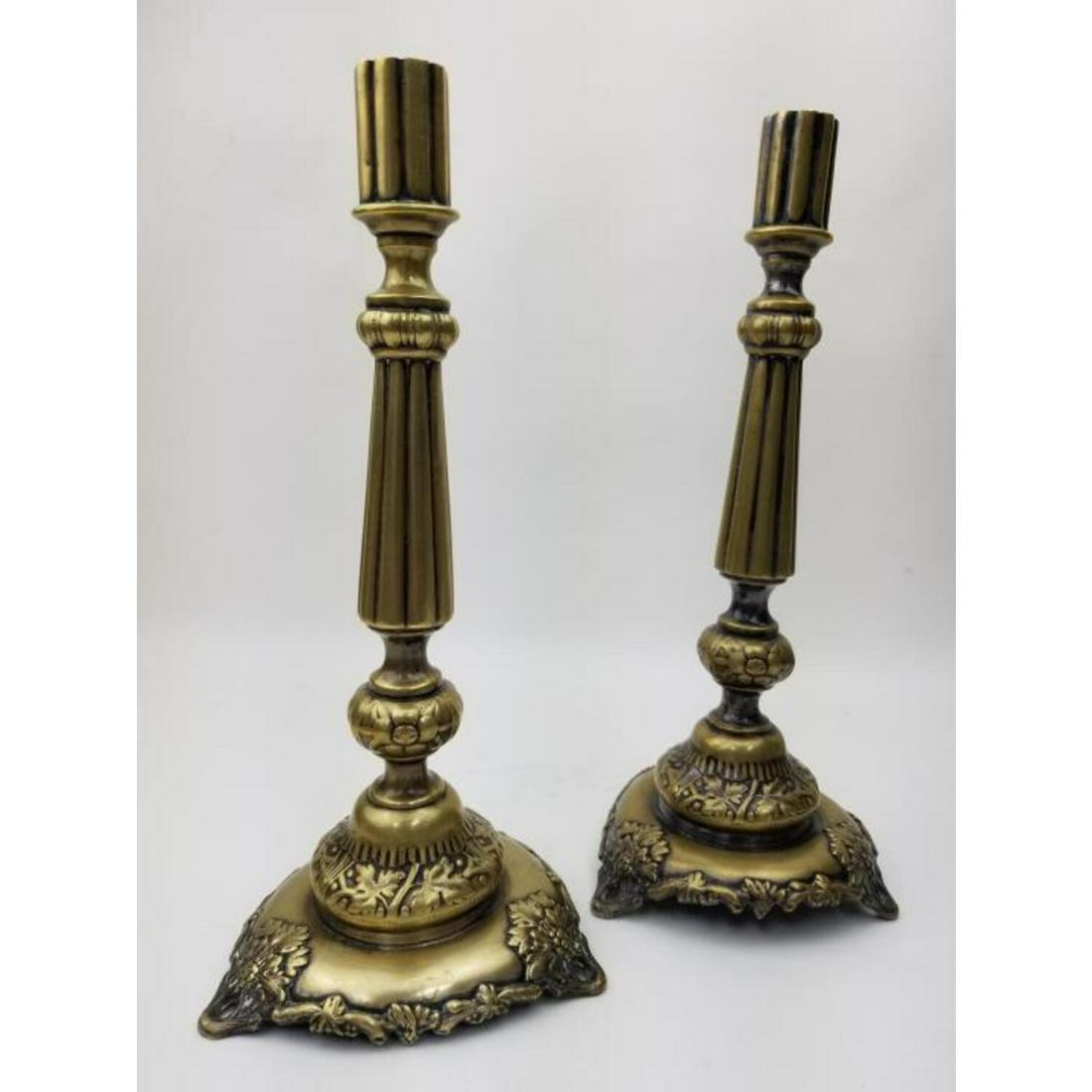 Judaica Pair Early Continental Brass Candlesticks (1 of 5)