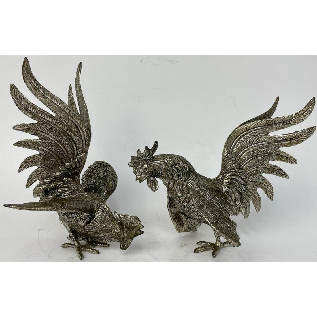 Pair of Vintage Silvered Metal Rooster Figures (1 of 2)