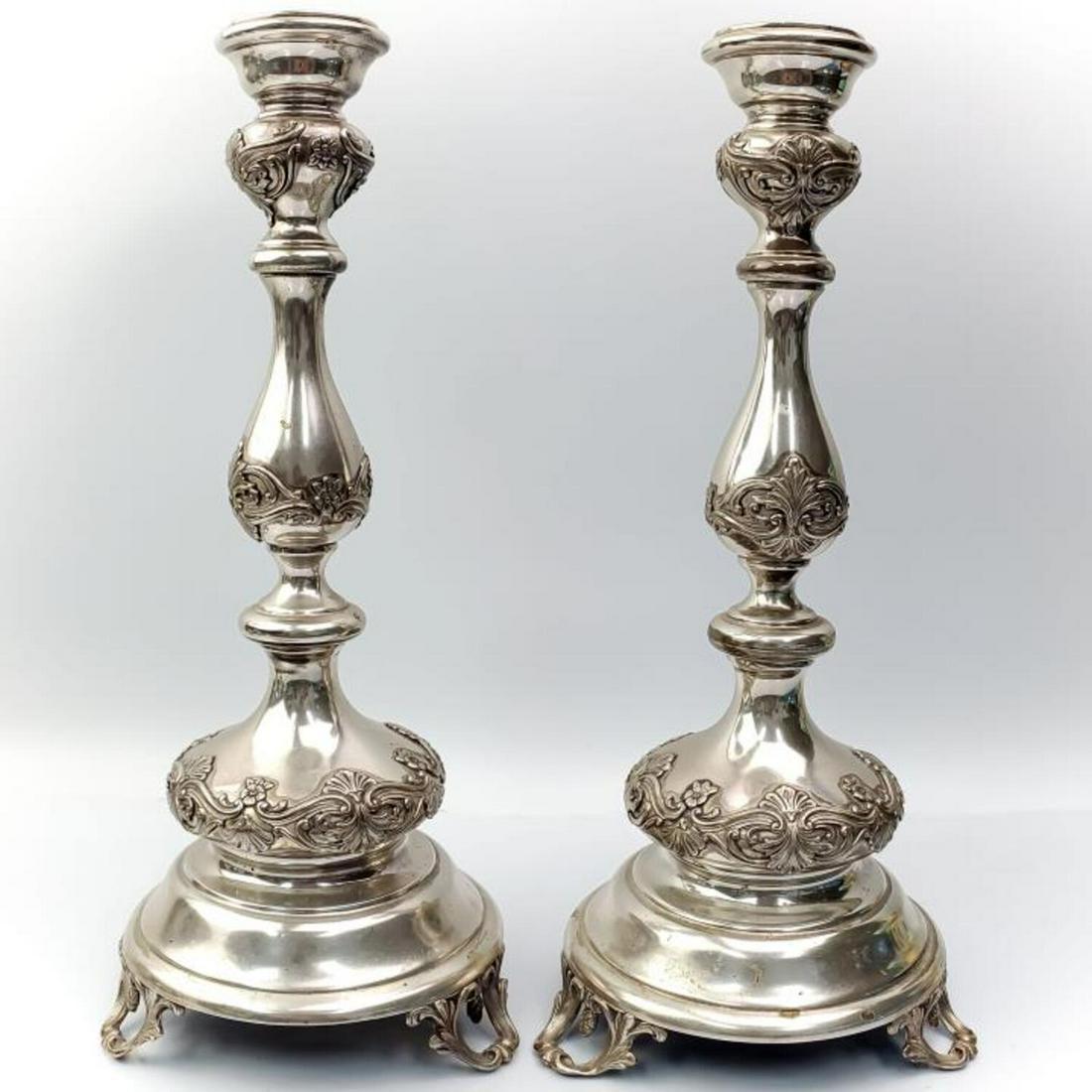 Judaica Large Pair of Sterling Silver Candlesticks (1 of 4)