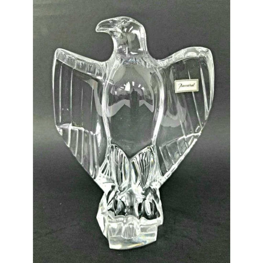 Vintage Baccarat French Glass Figure of Eagle: Vintage Baccarat French Glass Figure of Eagle. Fully Signed & Paper Label of Baccarat. Condition: Excellent Condition. Dimensions: H: 6.75" x W: 5". Provenance: From a Long Island NY Home.Please note 