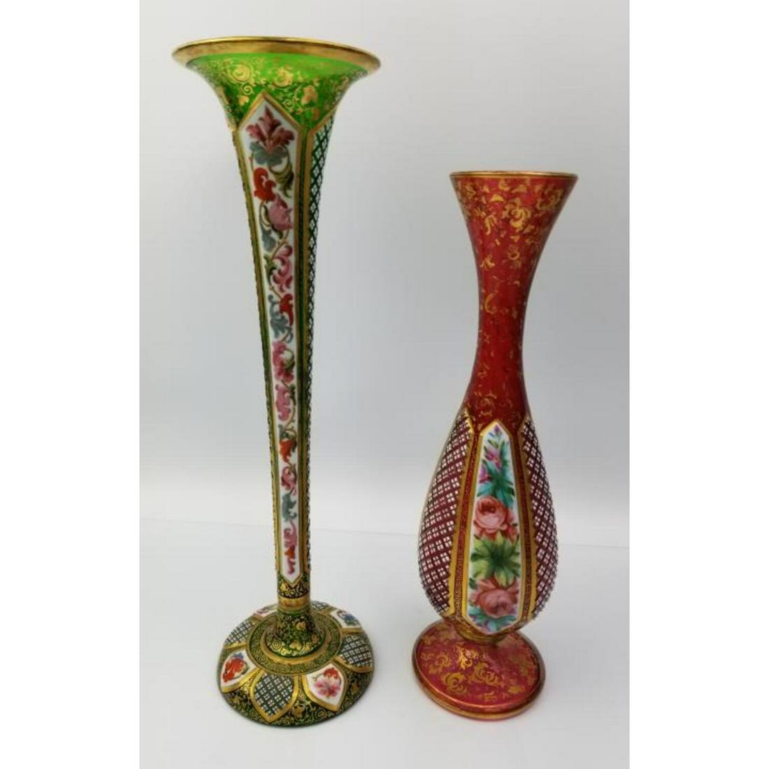 2 Antique 19th C. Bohemian Overlay Carved Vases (1 of 7)