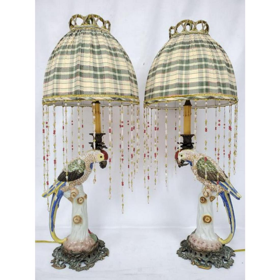 Fine Pair of Large Porcelain Parrot Shape Lamps (1 of 5)