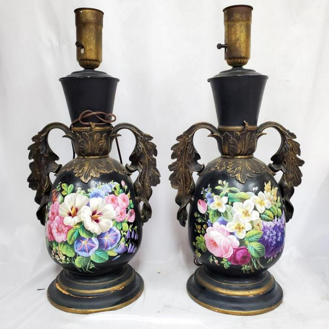 Large Pr. Antique Paris Porcelain Vase Lamps (1 of 2)