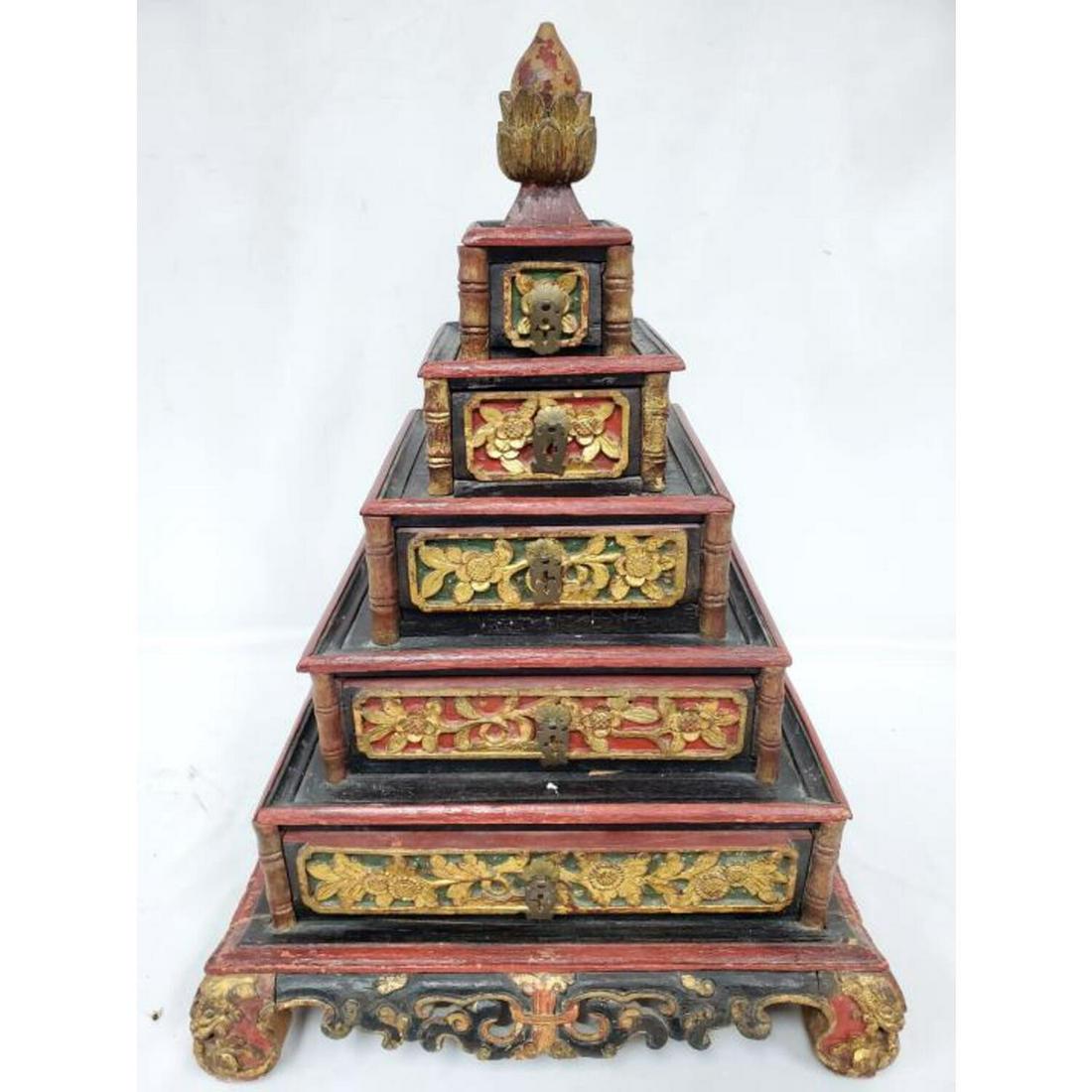 Antique Asian Large Pyramid Shape Jewelry Boxes (1 of 5)