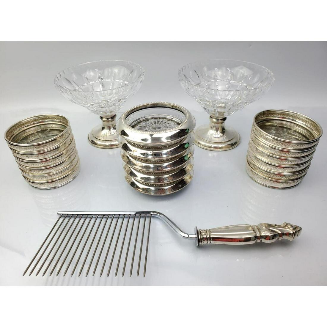 15 Piece Lot of Sterling Silver & Glass Coasters. (1 of 8)
