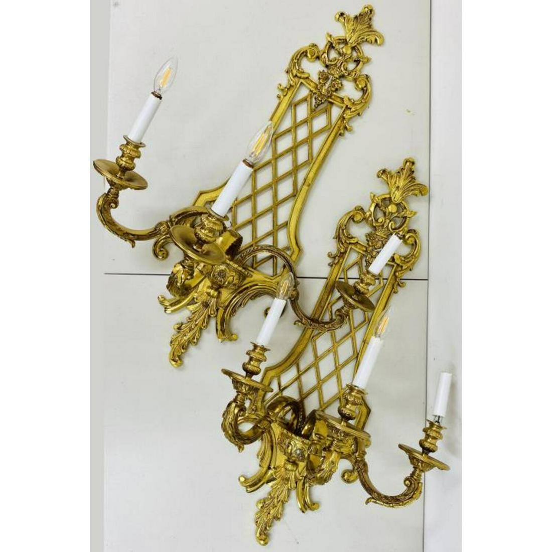 Monumental Pair of Bronze 3 Light Sconces (1 of 6)