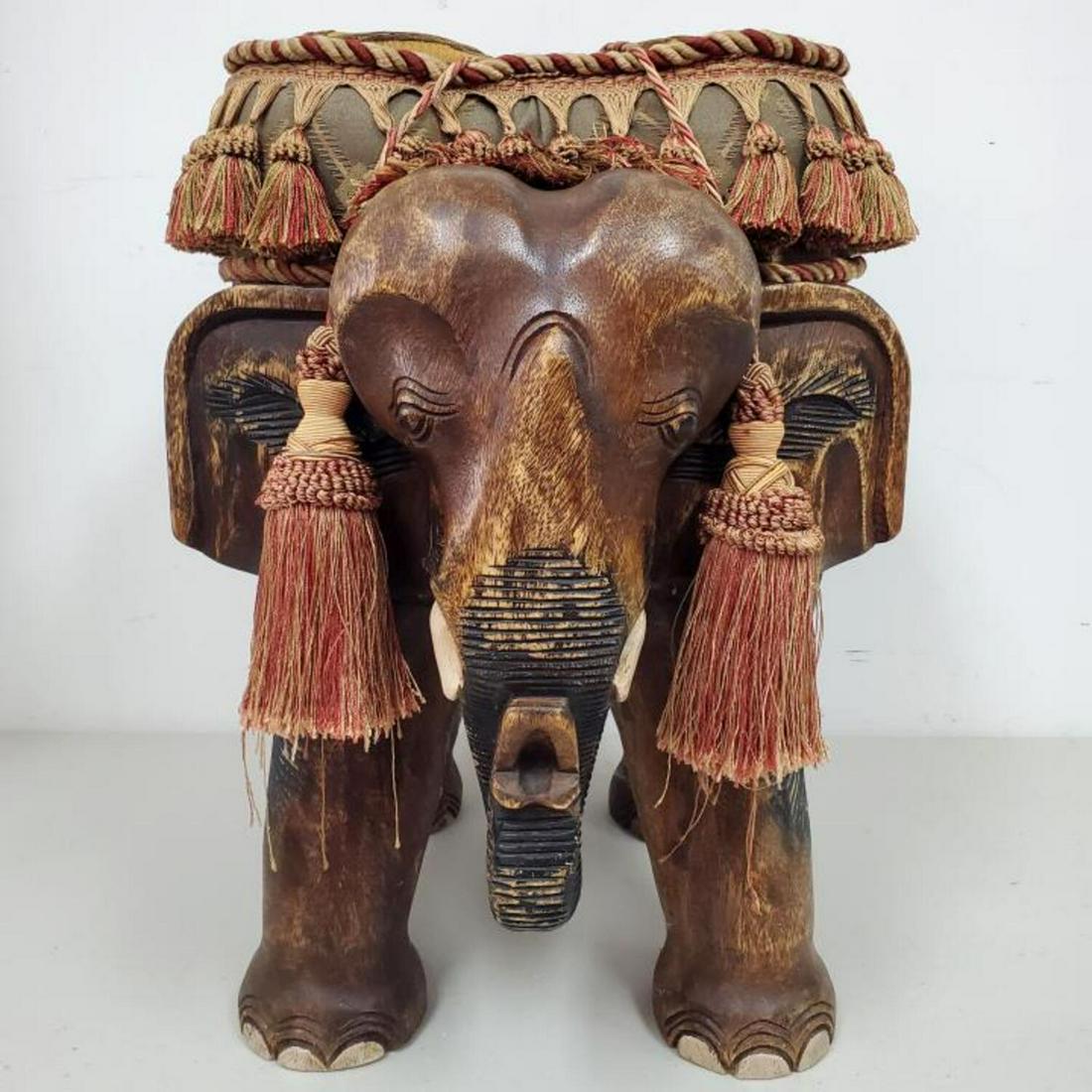 Vintage Carved Wood Elephant Figure Stool (1 of 4)