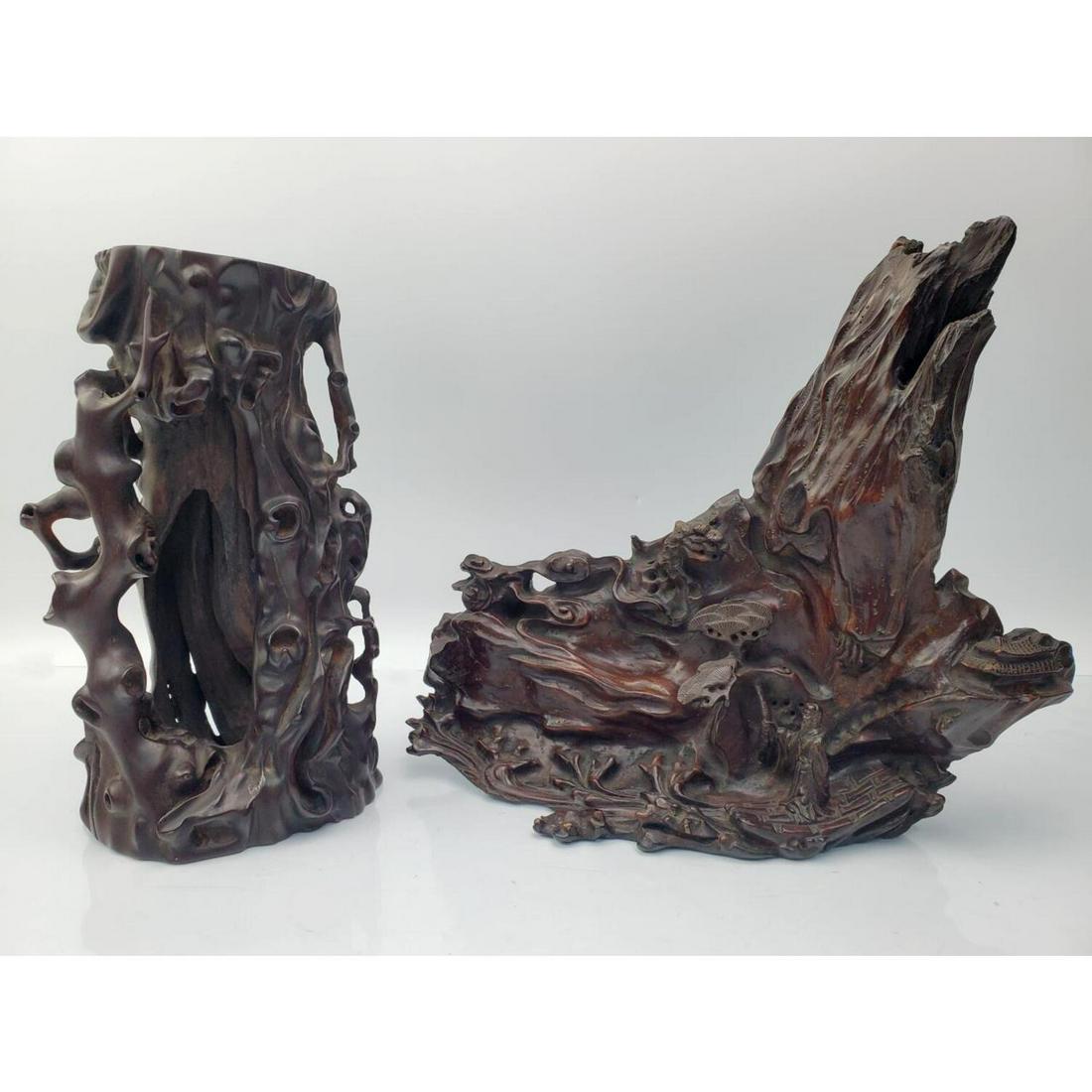 Lot of 2 Old Chinese Carved Wood Items (1 of 5)