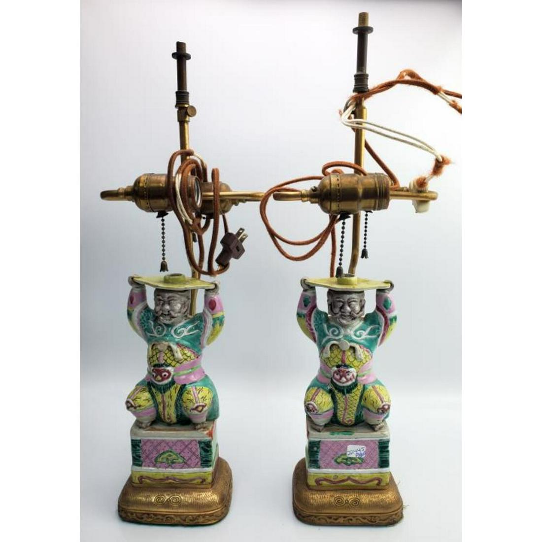 Antique Pair Chinese Porcelain Figurines Lamps (1 of 3)