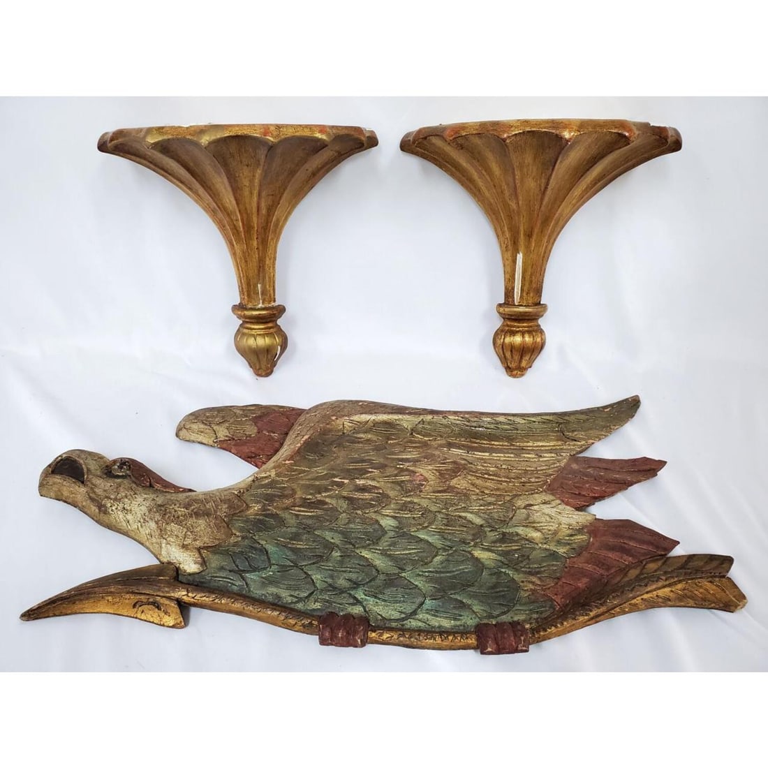 Pair of Italian Carved Wood Wall Shelves & Eagle (1 of 3)