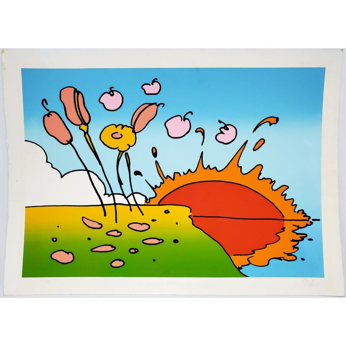 Peter Max, Acrylic on Paper "Sunrise Flowers" (1 of 4)