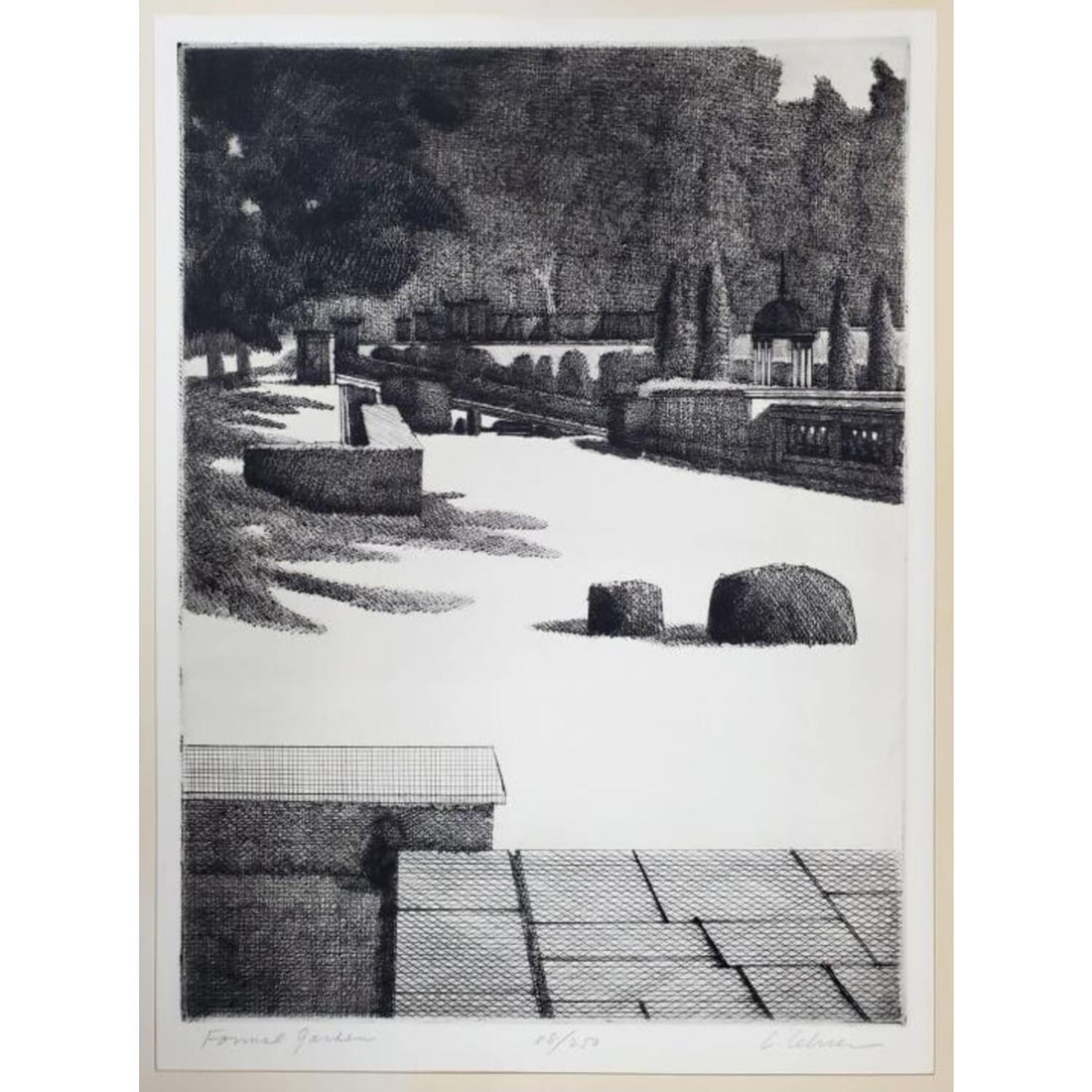 Leonard Lehrer (b. 1935) "Formal Garden" Etching (1 of 3)