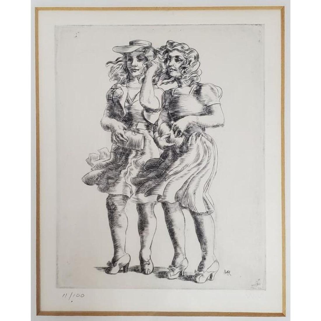 Reginald Marsh 1938 Etching Two Girls in the Wind (1 of 5)