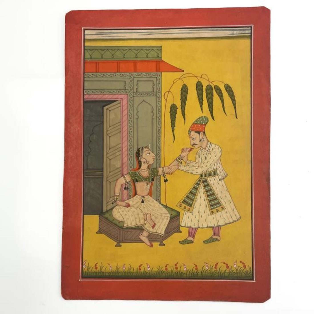Indian Miniature Watercolor Painting: Indian Miniature Watercolor Painting "Pahari School of King & Queen". Unframed. Condition: Generally Good; As Found. Dimensions: 9.8" x 6.9". Provenance: From a Long Island, NY Home. Please note the a