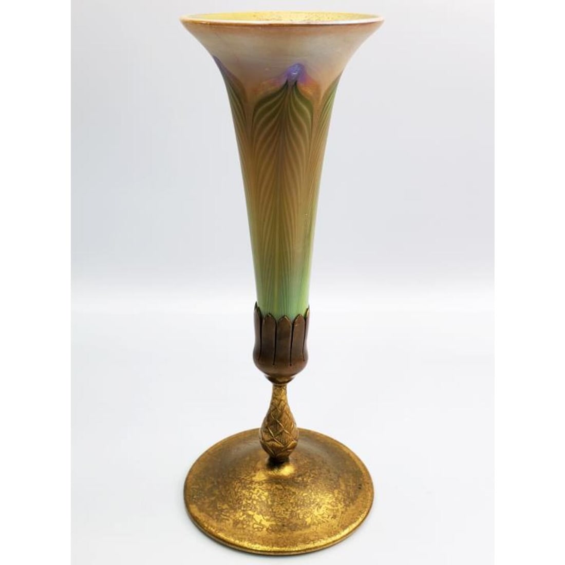 Tiffany Studios, NY, Bronze/Pulled Feather Vase (1 of 8)